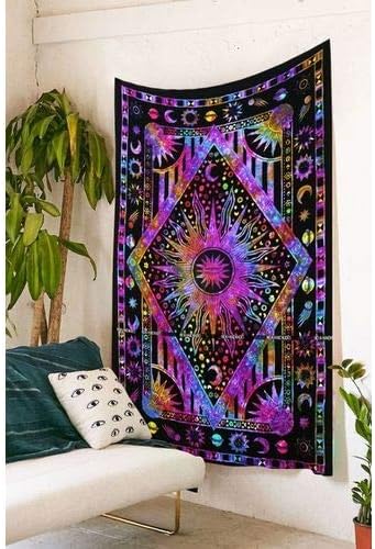 THE ART BOX Purple Hippie Mandala Sun Moon Burning Sun Psychedelic Trippy Tapestry for Bedroom Celestial Busning Sun Tapestry Bohemian Wall Hanging Planet Tapestry - Image 4