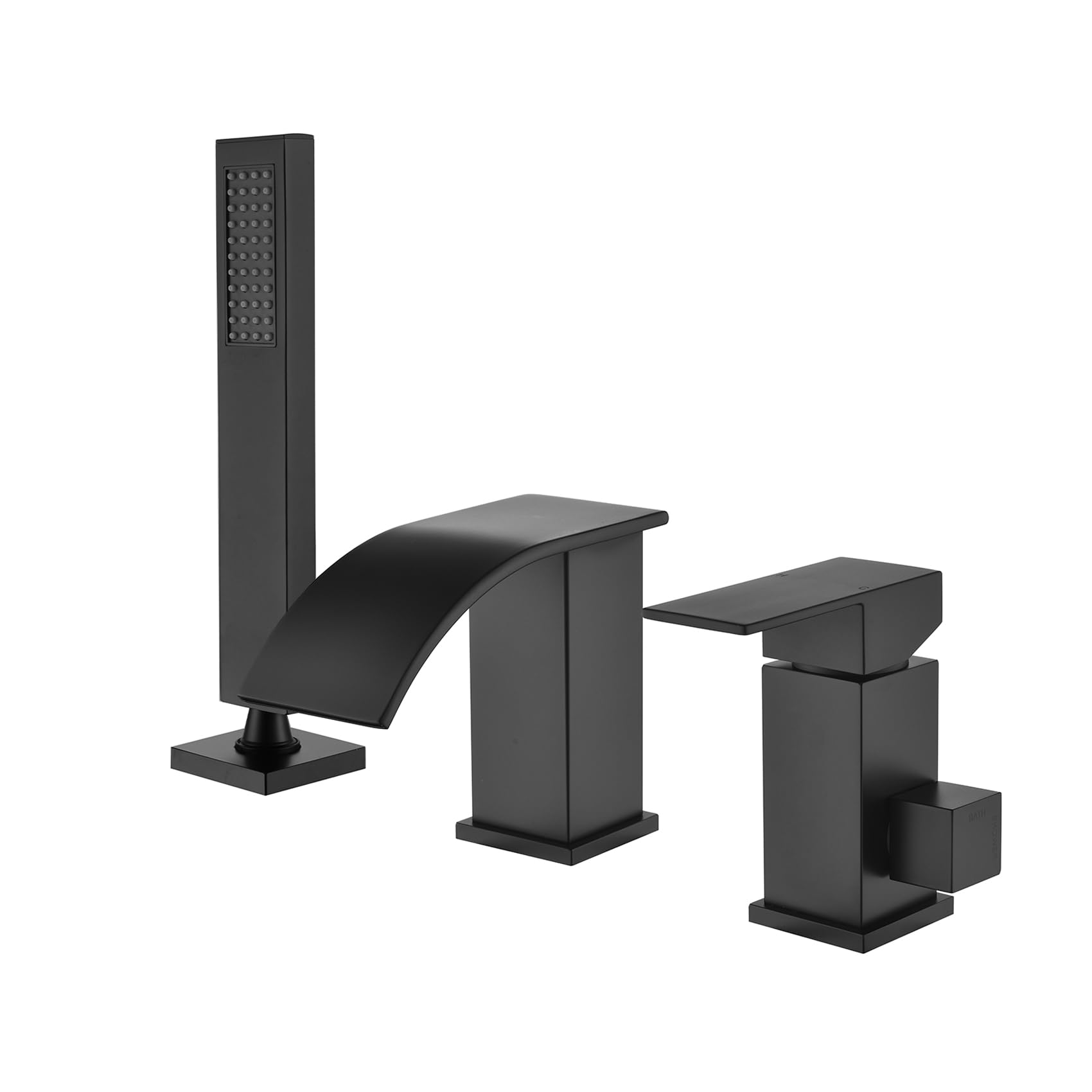 Photo 1 of TapLong Waterfall Roman Tub Faucet with Hand Shower, Deck Mount 3 Hole Bathtub Faucet Set High Flow Bath Tub Faucet Set Deck Mount Solid Brass, Matte Black,03766B