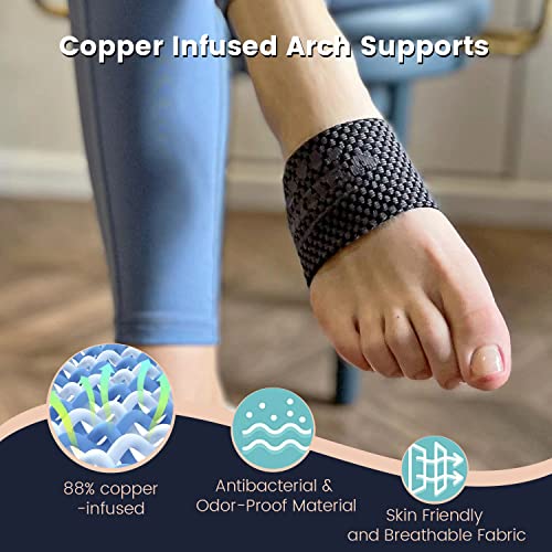 SIIHEA 2 Pairs Copper Infused Compression Arch Supports Braces, Plantar