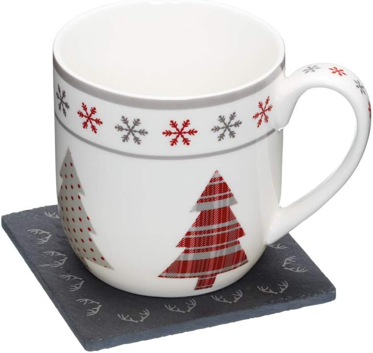 KitchenCraft "We Love Christmas" Novelty Mug and Slate Coaster Gift Set