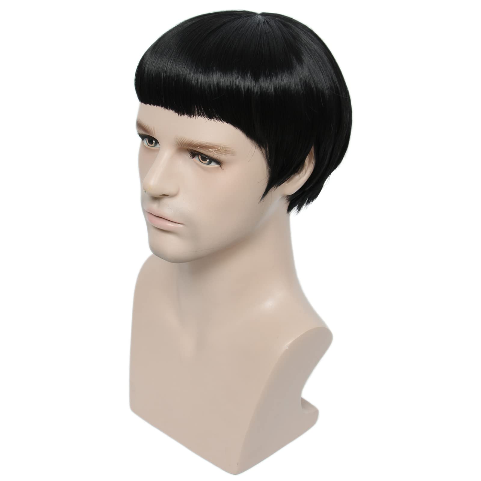Linfairy Short Black Straight Synthetic Hair Halloween Costume Party Heat Resistant Wig for Men