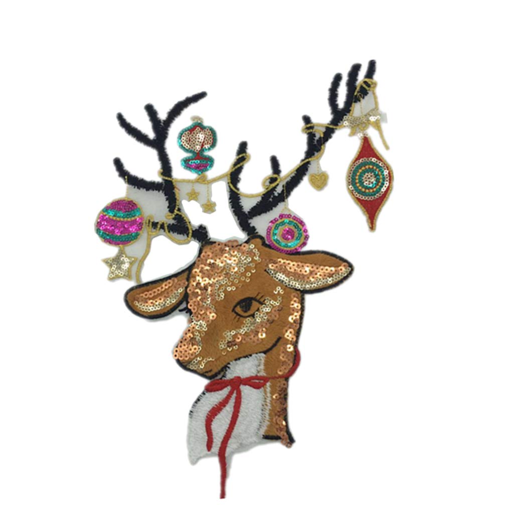 Sika Deer Embroidered Seal Cute Cartoon Sequin Patch for Clothing Decoration and Repair Ideal for Jackets Shirts Bags and Crafts