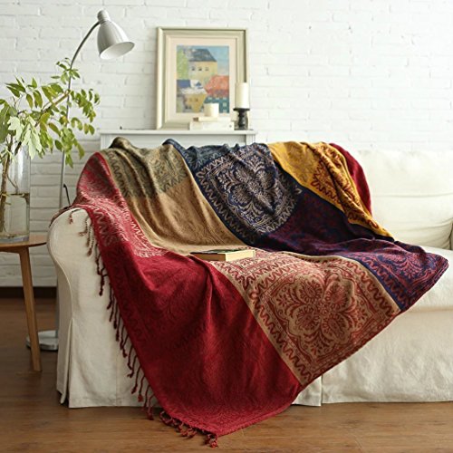 UNIGARDEN Chenille Jacquard Tassels Throw Blanket ，Soft Cozy Reversible