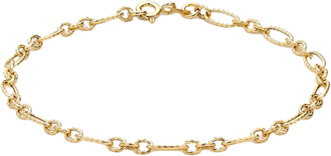 TJC 9ct Yellow Gold Figaro Chain Bracelet for Women Gift for Wife/Girl