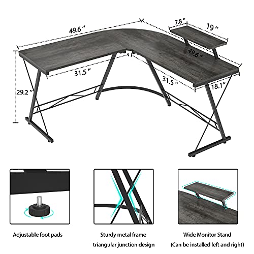 Foxemart L Shaped Gaming Desk 51'' Corner Game Desk Home Office Desks with Large Monitor Stand