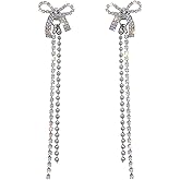 Luxval Rhinestone Earrings Dangling for Women Sparkly Silver Dangle Earrings Girls Long Chandelier Earrings Tassel Lightweight Ear Studs Cubic Zirconia Crystal Statement