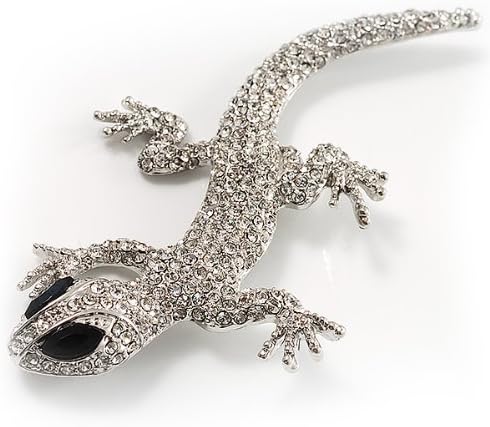 Sparkling Crystal Lizard Brooch, silver, white / ivory, iridescent - Image 3