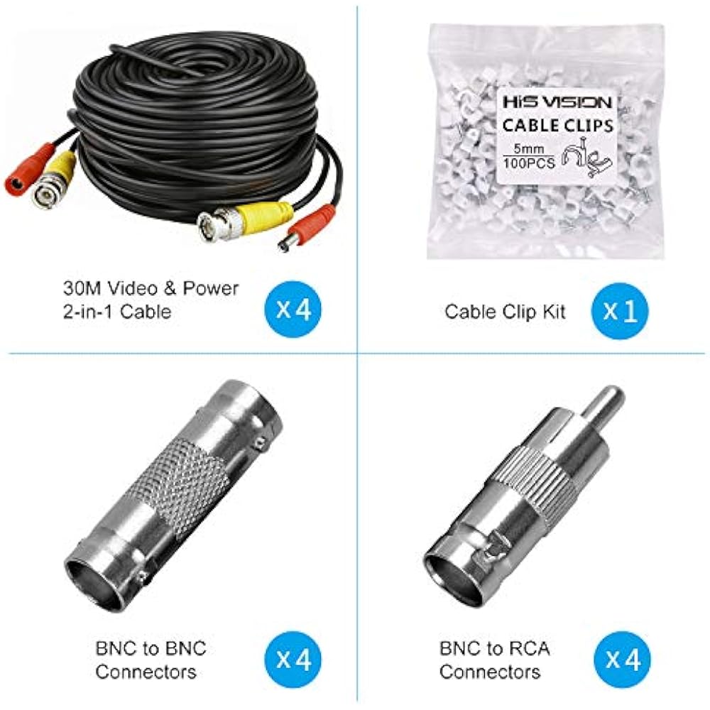4 Surveillance Camera Cables Pack 100ft BNC Video Power Security Wire