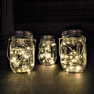 Gadgy Solar Jar Fairy Lights set 3st. | 3 Glazen potten met 20 warmwitte LED?s | solar tuinverlichting op zonne energie…