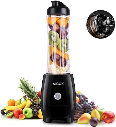 Aicok Personal Blender with Portable Bottle Mini Smoothie & Milk-shake Maker 600ml Tritan BPA Free Fruit Juicer for Home, Sport, Outdoor and Traveling, 300W, Black