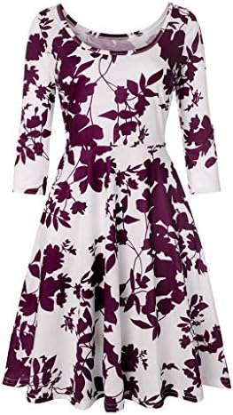 Floral A Line Dresses for Women, QIQIU Casual Three Quarter Sleeve Knee Length Party Evening Dress