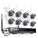 ZOSI 8CH Security Wireless Cameras System, 8Channel 1080P WiFi NVR and 8Pcs 2.0MP Security Ip Cameras Kit & 2TB hard drive - Smartphone Easy Remote Viewing Weatherproof 24/7 Reocrding Support