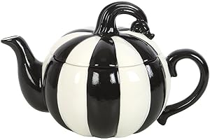 Something Different Strange & Unusual Striped Pumpkin Teapot (One Size) (Black/White)