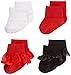 Nuby Baby Girl Infant/Newborn 4-Pack Ruffle Turn Cuff Socks, 0-6 Months, Red/Black/White