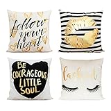 Decor MI Just Pillowcase Bronzing Flannel Throw Pillow Covers Gold Letter Lips Pattern Design with Zipper Home Decor for Sofa Slipcover Decorative 18x18 inch Set of 4