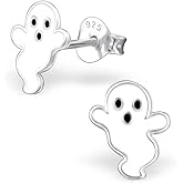 PTN Cute Tiny Small White Ghost Studs Earrings Halloween 925 Sterling Silver Jewelry (E24320)