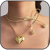 Vurotry Heart Tie Necklace for Women Gold Bow Necklace Adjustable Christmas Heart Choker Necklace Jewelry