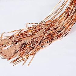 FECEDY 2pcs 3ft x 8.3ft Rose Gold Metallic Tinsel