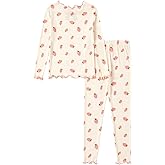 PATPAT Toddler Girls Pajama Sets Ages 2-12 Years - Snug Fit Long Sleeve Shirring Sleepwear, Soft Breathable Kids PJs