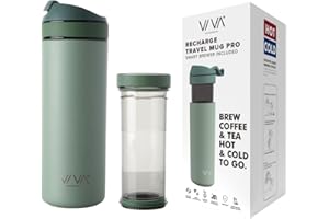 VIVA SCANDINAVIA VIVA Recharge Mint Insulated Tea & Coffee Mug & Travel French Press Coffee Maker, 16 oz, Brew & Drink From the Same Coffee Mug On the Go or Camping