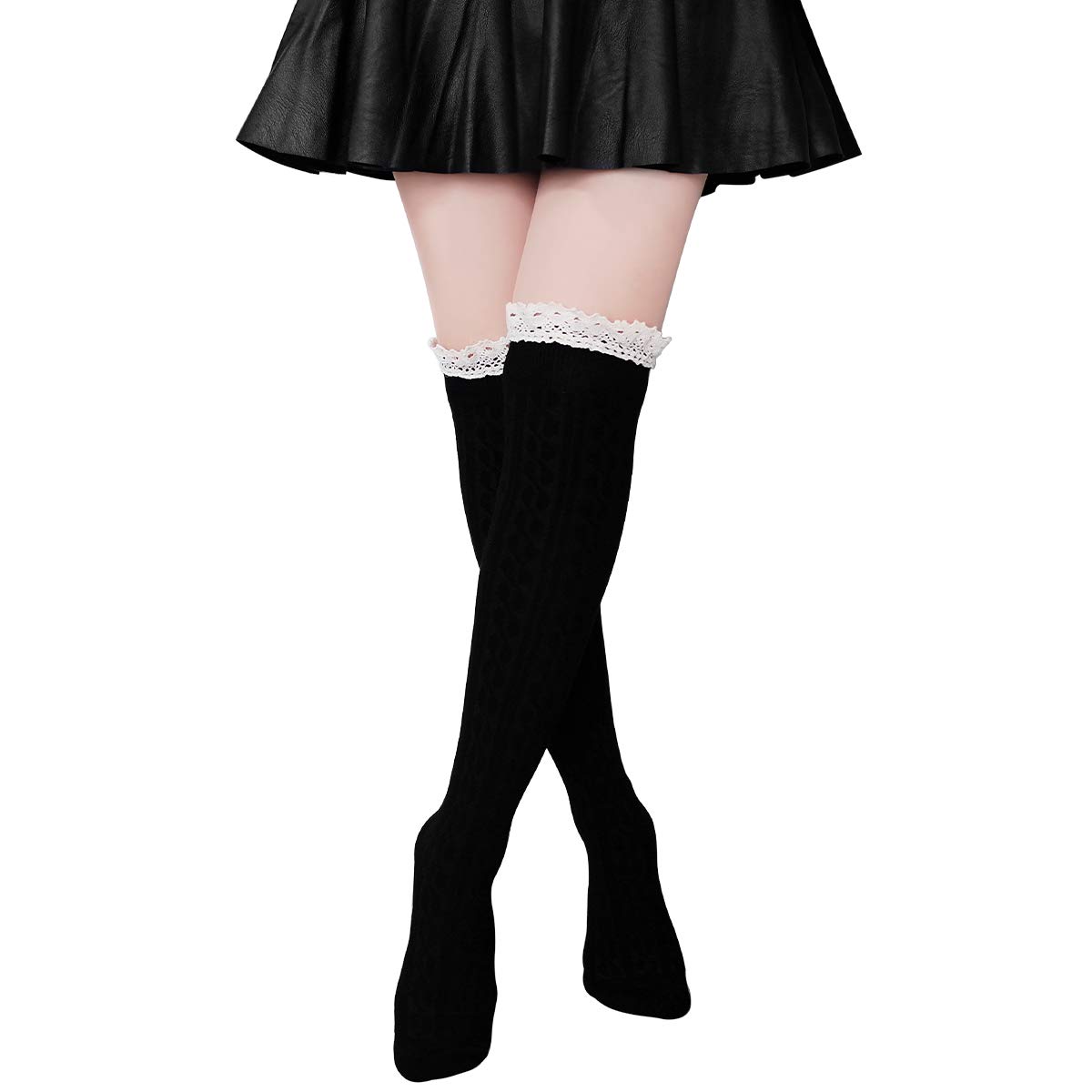 Hippih Womens Winter Over Knee Leg Warmer Crochet Thigh High Boot Socks Girls Leggings(Black)