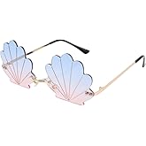 Kisangel Frameless Seashell Sunglasses, Shell Shaped Eyeglasses Rimless Eyeglasses Party Fun Sunglasses for Girls Women,Blue and Pink