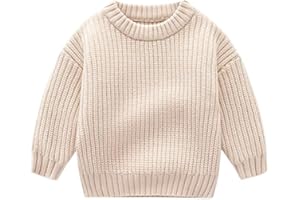 CUATINTUO Toddler Baby Girl Boy Knit Sweater Solid Color Long Sleeve Warm Pullover Tops Fall Winter Clothes