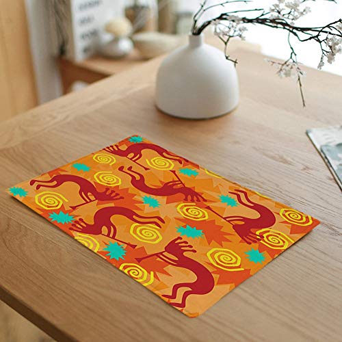 Awowee Set of 4 Placemats Brown Southwestern of Kokopelli Trickster in Orange Aztec Southwest Non-Slip Doily Place Mat for Dining Kitchen Table