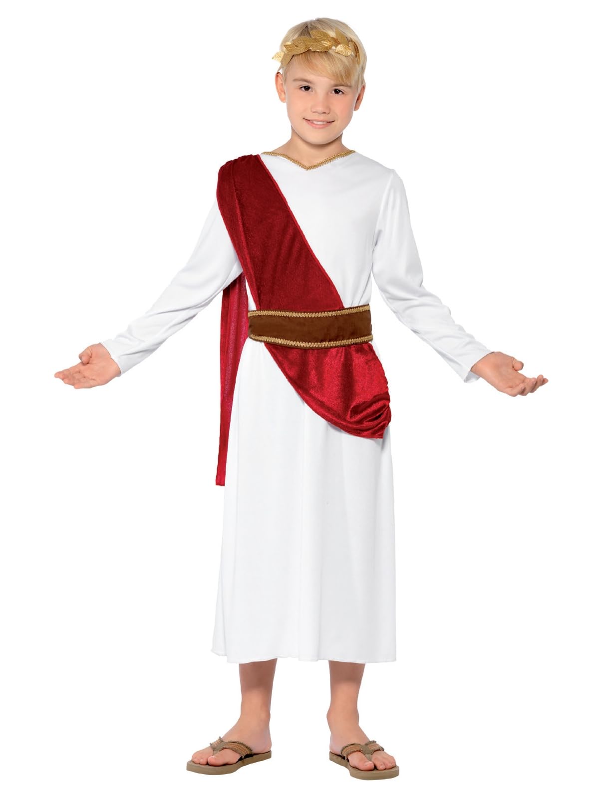 Smiffys Roman Costume, White with Robe, Belt and Headpiece, Fancy Dress, Child Dress Up Costumes
