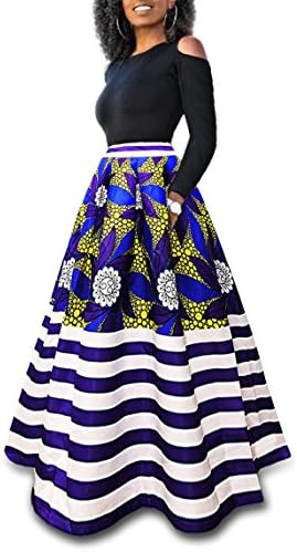 Playworld Women's Cold Shoulder Two Piece Floral Print Pockets Long Party Skirts Dress