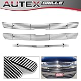 AUTEX C61010A Chrome Billet Grille Insert Combo Compatible with 1999-2002 Chevy Silverado 1500/2500, 2000-2006 Chevy Tahoe/Suburban Grill Polished Aluminum