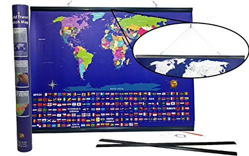 #1 World Map Scratch Off - Frame Included - Perfect Travel Gift - The ONLY 24x32 Large Poster Wall Map Kit Ready To Hang - FREE Scratching Pen - LIMITED DELUXE EDITION - 50% OFF