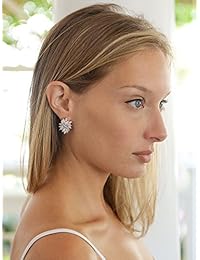 Mariell - Pendientes de boda con circonita cúbica y circonita cúbica bañada en platino auténtico