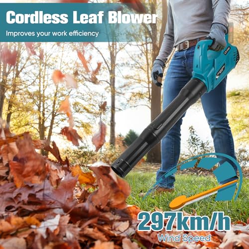 Leaf Blower, Lightweight Cordless Leaf Blowers with 6 Adjustable Speeds Max 297 km/h, Battery Blower with 3 Tubes for Yard Lawn Garden for Makita 18V Battery