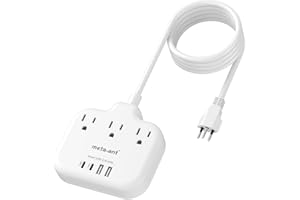 Brazil Power Adapter with 5FT Extension Cord, meta-ant US to Brazil Travel Plug with 3 American Outlets and 4 USB Charger Port(2 USB C), Type N Adaptor for USA to Brazilian Brazil, White