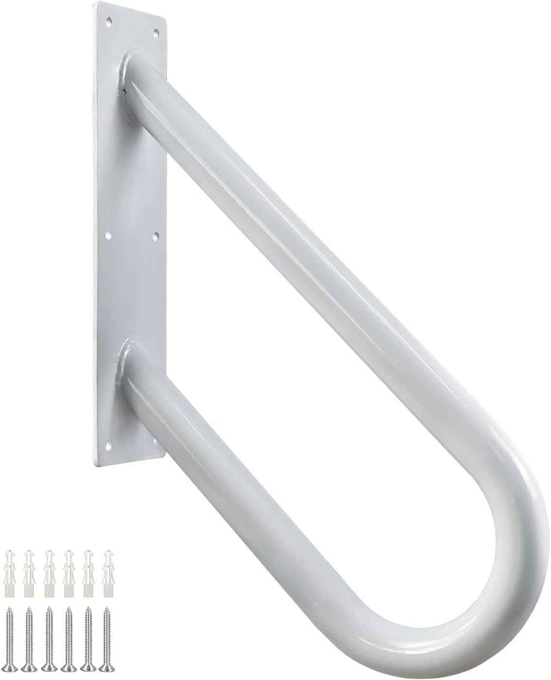 Handrails for Outdoor Steps Wall Mount, Railings for 1-2 Steps, U-Shaped Handrail with Powder Coated Finished, Stair Handrails for Garage, Porch, Yard and Garden (18" Length, White)