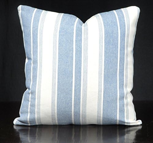 Spring Summer natural cream light blue banded cushion, striped blue cotton canvas throw pillow, French nautical decorative pillow PIZ20
