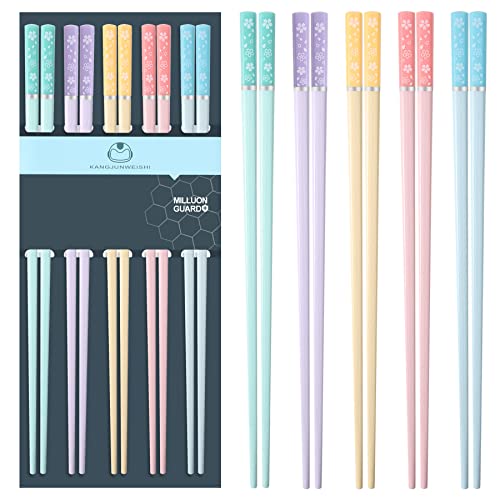5 Pairs Fiberglass Chopsticks, Slivek Reusable Premium Japanese Chinese Korean Chopsticks Dishwasher Safe, Non-slip, Lightweight, 9.5 inches (Morandi- Sakura-MC)