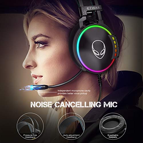 ETWAR USB Gaming Headset with Microphone 7.1 Surround Sound Gaming Headphones Mic Noise Cancelling Game Headset Memory… - Image 3