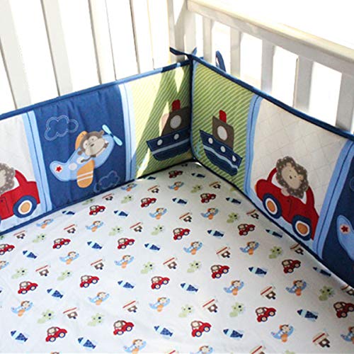 Amomo Crib Bumpers Breathable Baby Bumper Pads 4 Piece for Baby Girl Boy (Blue-Plane)