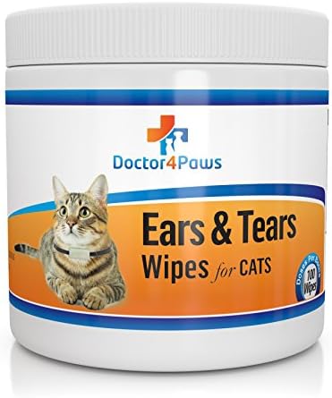 Ears &amp; Tears Cleaning Wipes for Cats - Natural Treatment for Ear Mites, Ear Infections &amp; Tear Stains - 100 Premium Presoaked Bleach Free Cotton Pads - Good for Rabbits &amp; Chinchillas too