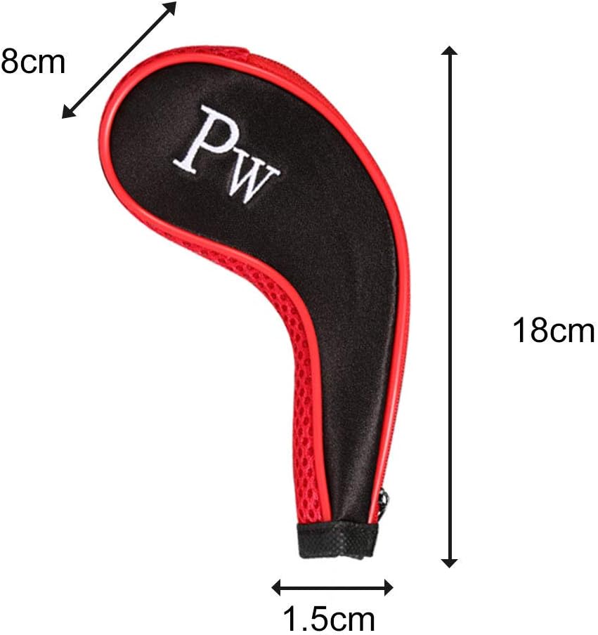 EDATOFLY 10 Pieces Golf Iron Head Covers Long Neck Number Printing Irons Head Covers Set and 1 Piece Golf Iron Club Brush (Black+Red) - Image 5