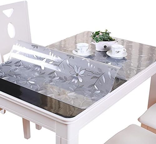 VALLEY TREE 1.5mm Floral Table Cover Protector PVC Desk Pad Soft Glass Dining Tablecloth Transparent Top Cover Heavy Duty Plastic Mat for Home/Kitchen/Office 42x84 Inches