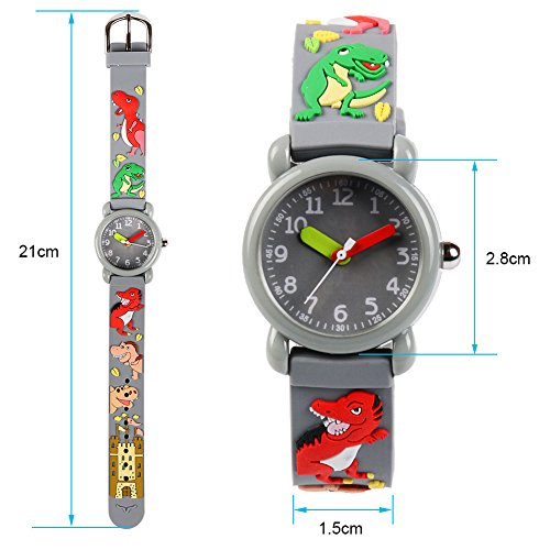 Venhoo Kids Watches 3D Cute Cartoon Waterproof Silicone Children Wrist Watches Time Teacher Gift for Boys Little Child (Gray Dragon)
