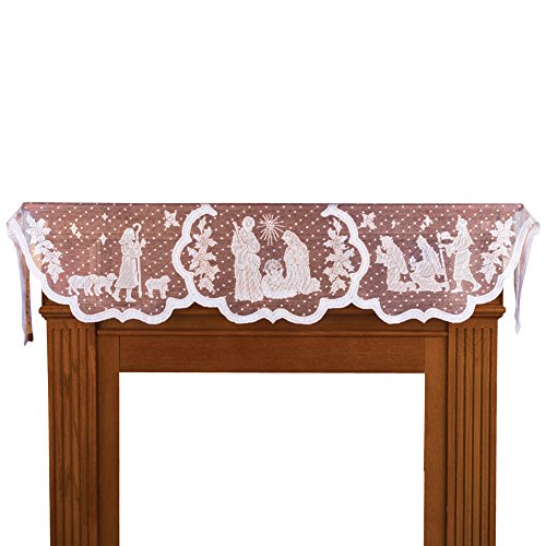 Silent Night Holy Night Nativity Scene Lace Mantel Scarf, 20"x90"