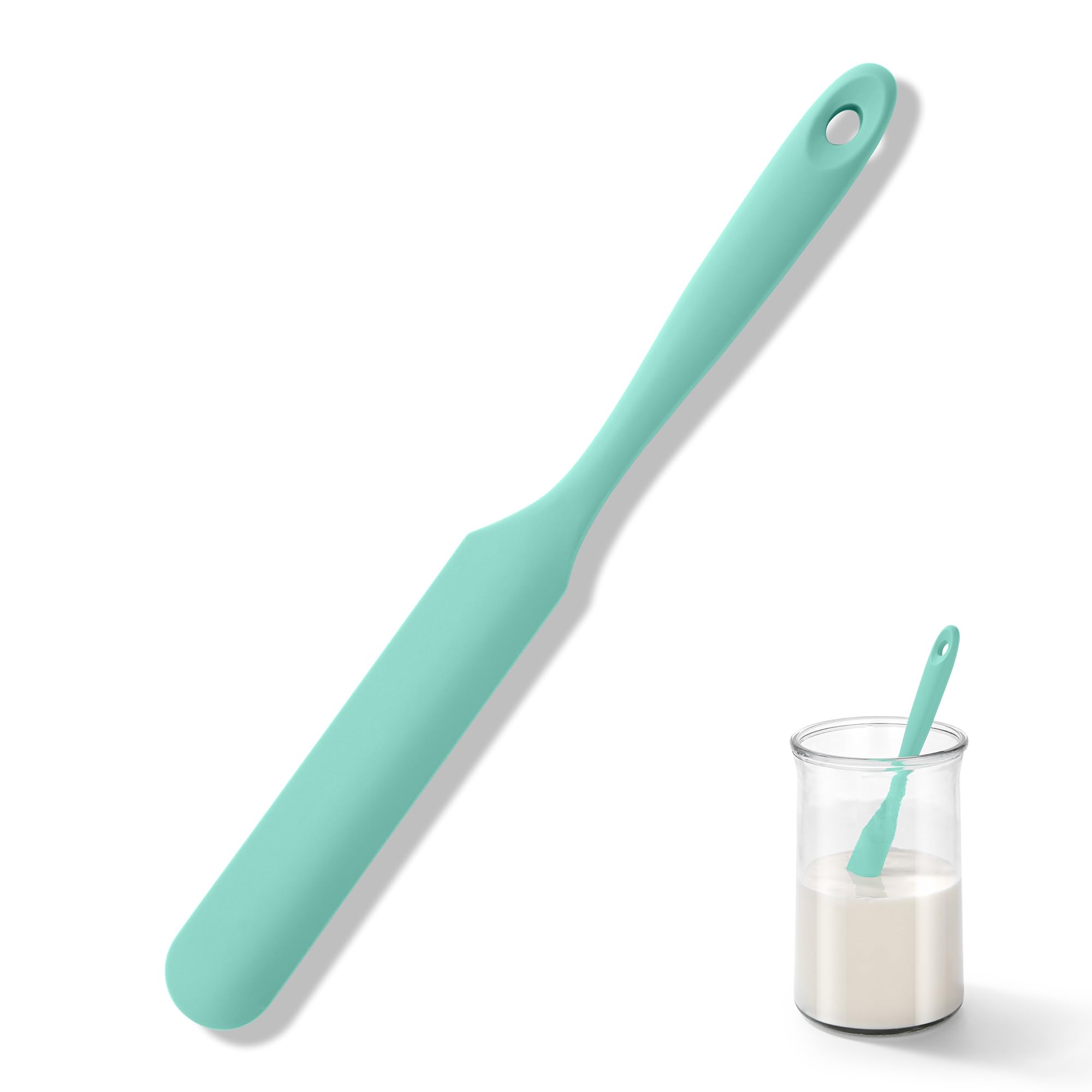 U-Taste Silicone Jar Spatula: 315℃ Heat Resistant Flexible Rubber Jar Scraper with Long and Slim Handle for Scraping Sauces Batters, Stirring Sourdough Starters, Fits for Small Containers (Aqua Sky)