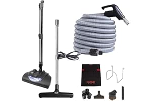 Nadair Central Vacuum kit, 40ft high-Voltage Hose with on/Off Switch at The Handle 5 Adjustable Heights powerhead, 12'' swiveling Floor Brush and Accessories Included, 40 FT, Grey