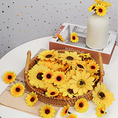 JOHOUSE 220PCS Artificial Sunflower Heads, Fake Sunflowers Faux Silk Sunflower Faux Floral Yellow Gerber Daisies for Autumn and Home Kitchen Wreath Decorations