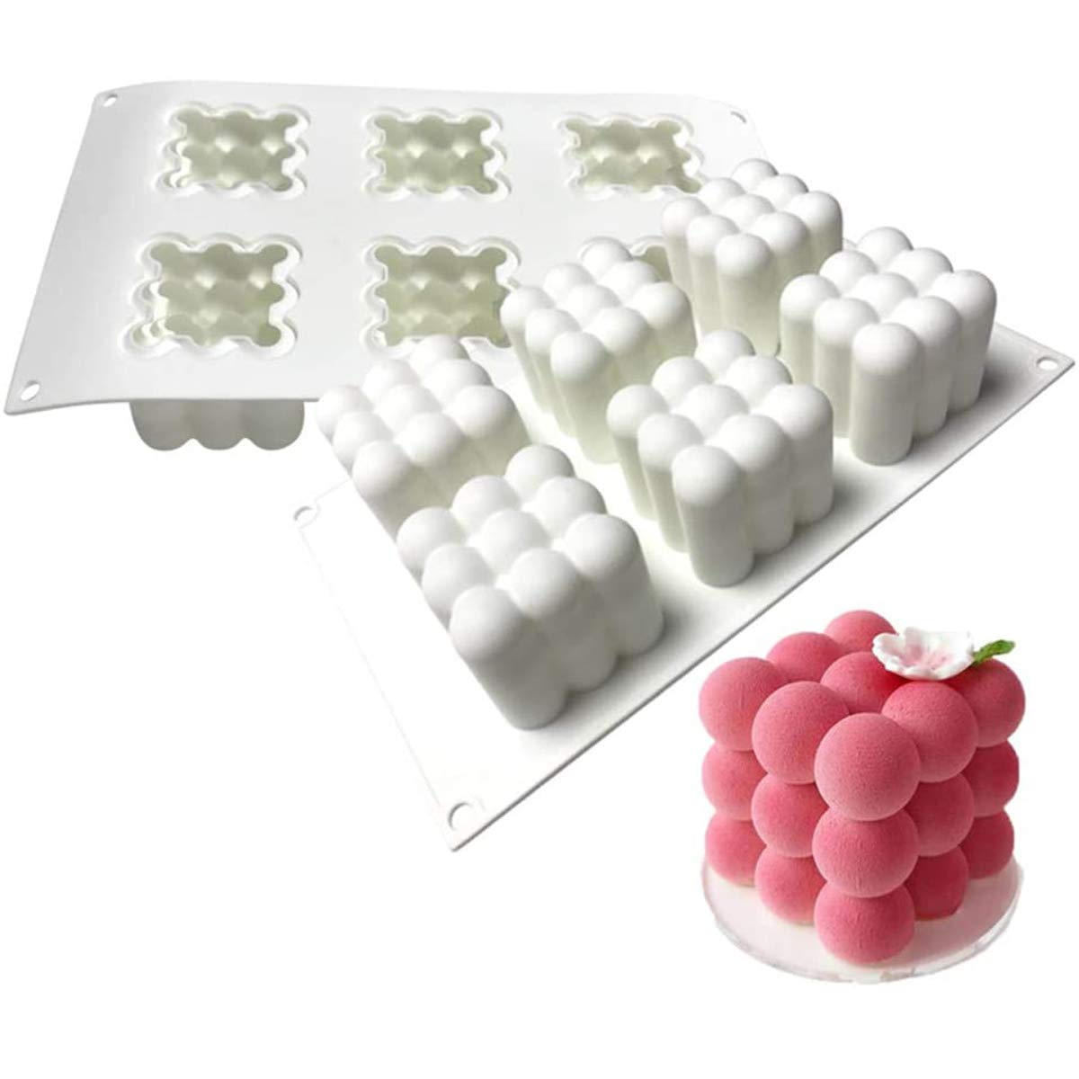 MKNZOME 6 Cavity Silicone Mould, Silicone Soap Mould Candle Molds Cake Baking Mold Bakeware Muffin Tray DIY Tools for Cake Candy Chocolate Cupcake Jelly Handmade Soap Candles