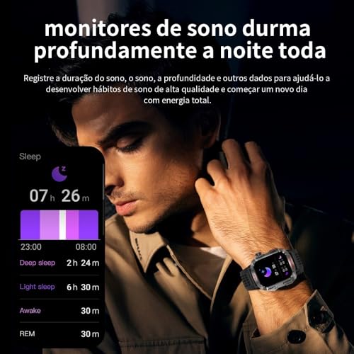 YARUIKE HT29 Relógio Inteligente Esportivo para Homens, Chamada Bluetooth, Bússola e Lanterna LED, Tela IPS 2.01 Polegadas, Compatível com Android e iOS